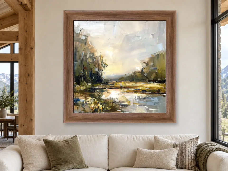 Tender Reverie Landscape Framed Wall Art framed on a wall