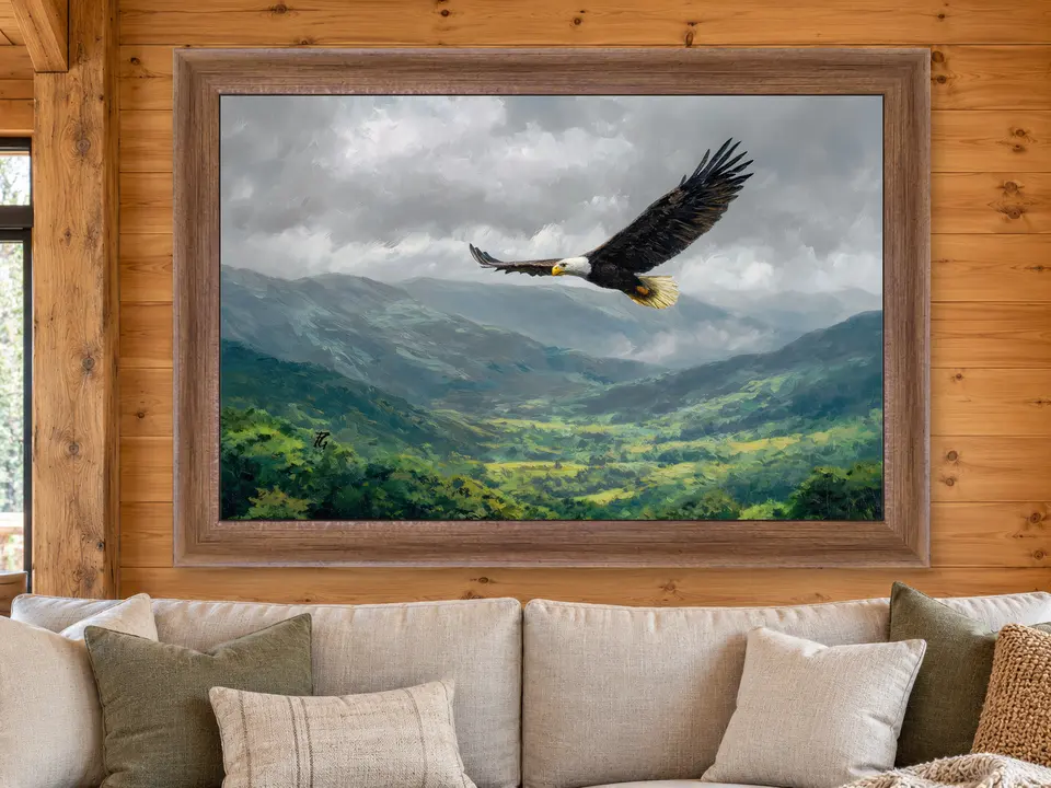 Enduring Spirit Bald Eagle Framed Wall Art framed on a wall