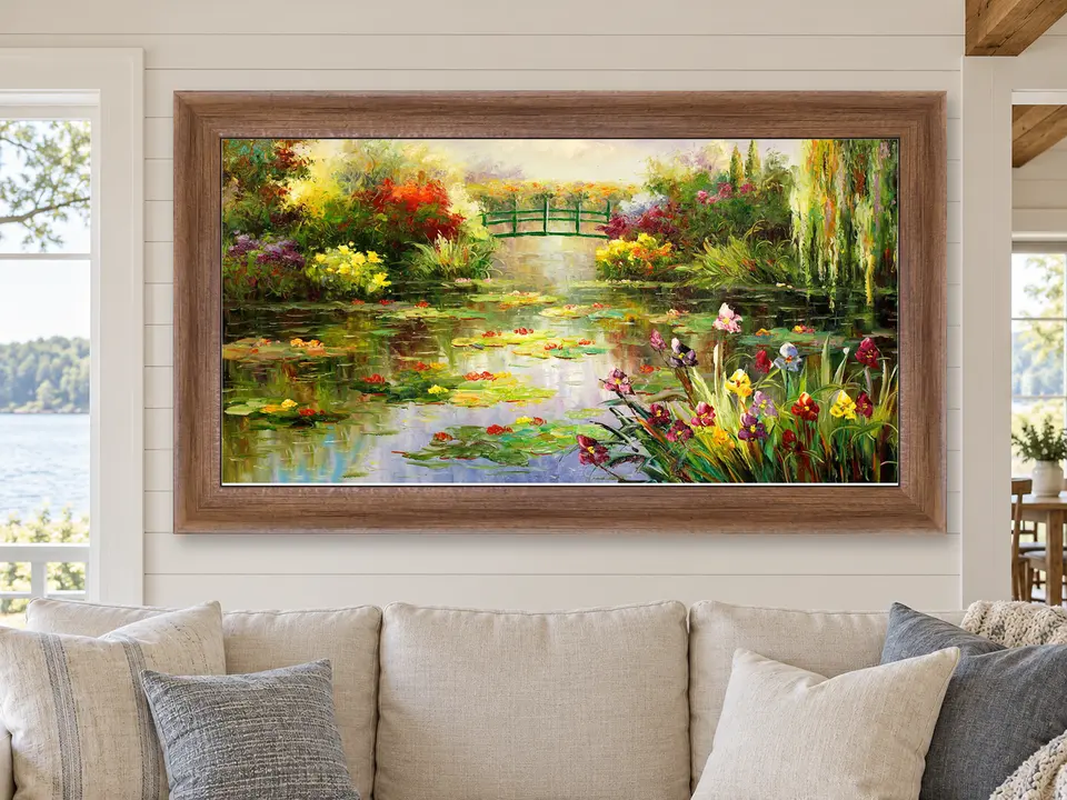 Timeless Tranquility Floral Landscape Framed Wall Art framed on a wall