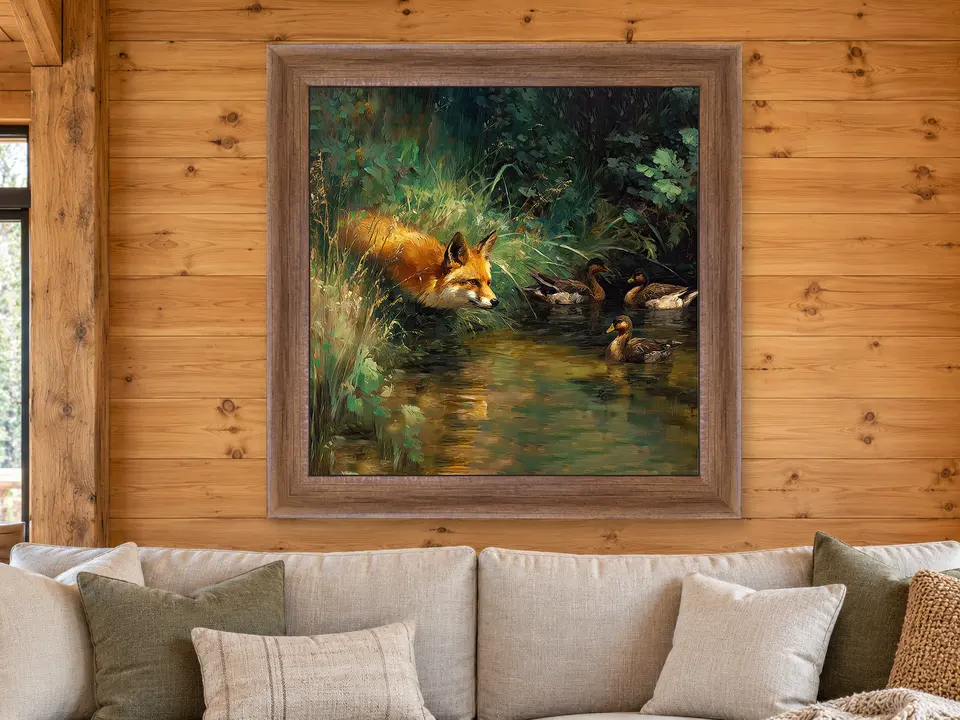 Enduring Gathering Red Fox Framed Wall Art framed on a wall