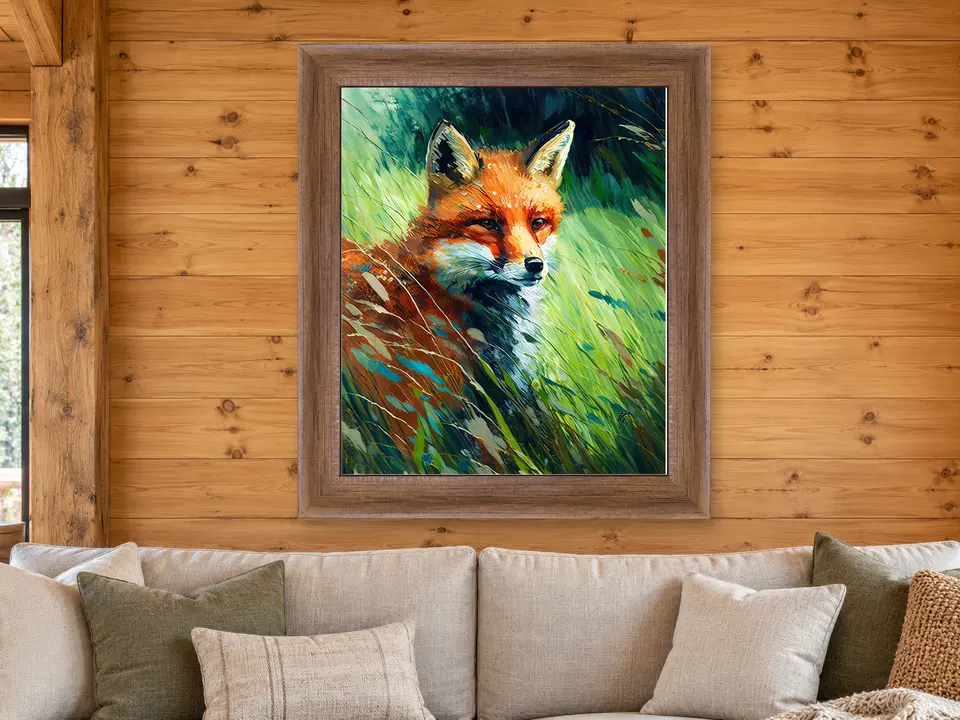 Open Vista Red Fox Framed Wall Art framed on a wall