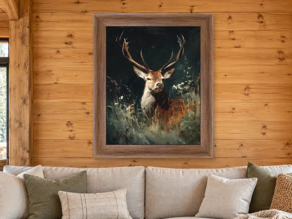 Still Serenity Deer Framed Wall Art framed on a wall