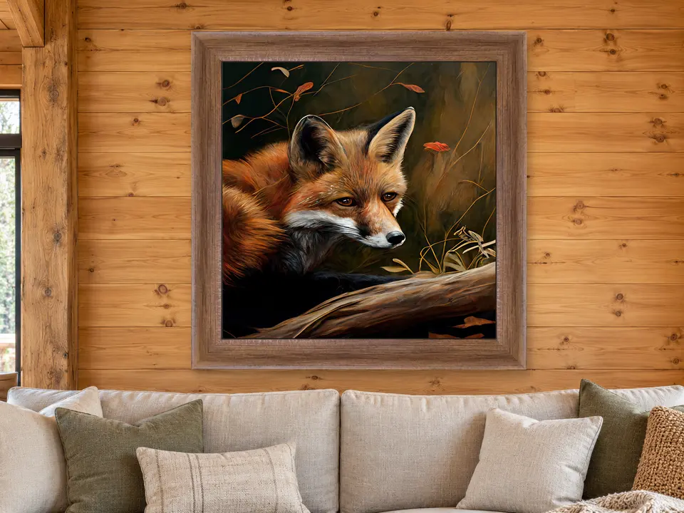 Distant Tranquility Red Fox Framed Wall Art framed on a wall