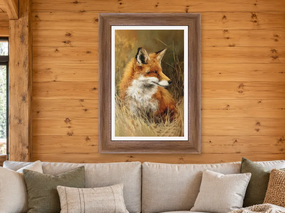 Open Gathering Red Fox Framed Wall Art framed on a wall