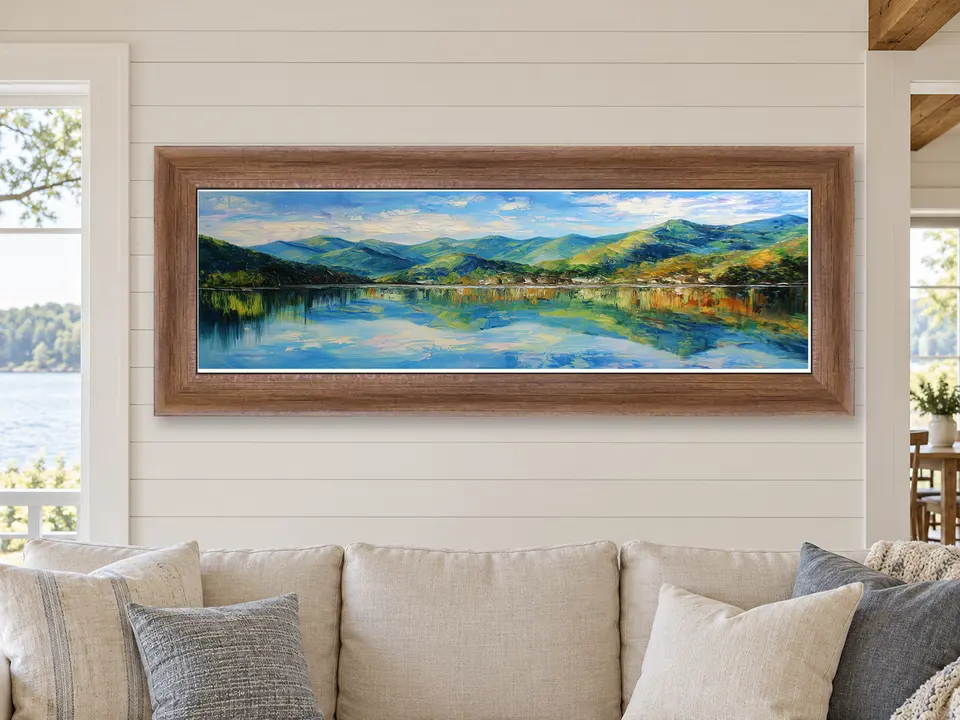 Enduring Passage Lake Landscape Framed Wall Art framed on a wall