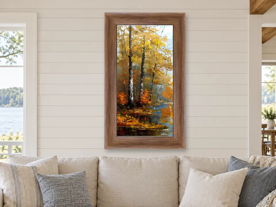Soft Poise Pond Landscape Framed Wall Art framed on a wall