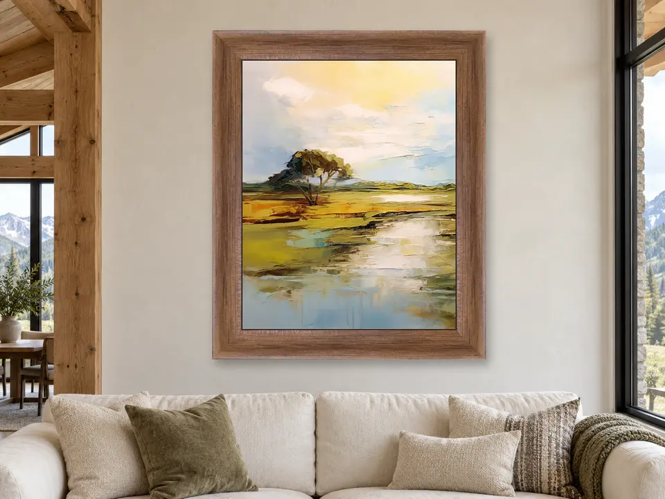 Enduring Keepsake Abstract Landscape Framed Wall Art framed on a wall
