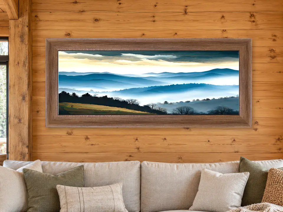 Wistful Spirit Mountain Landscape Framed Wall Art framed on a wall