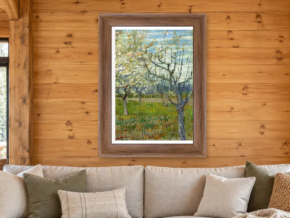 Peaceful Tranquility Tree Landscape Framed Wall Art framed on a wall