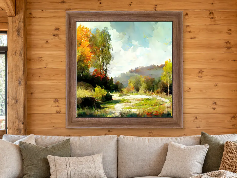 Soft Cadence Landscape Framed Wall Art framed on a wall