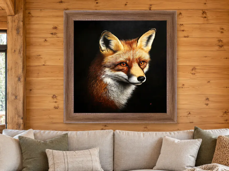 Peaceful Grace Red Fox Framed Wall Art framed on a wall