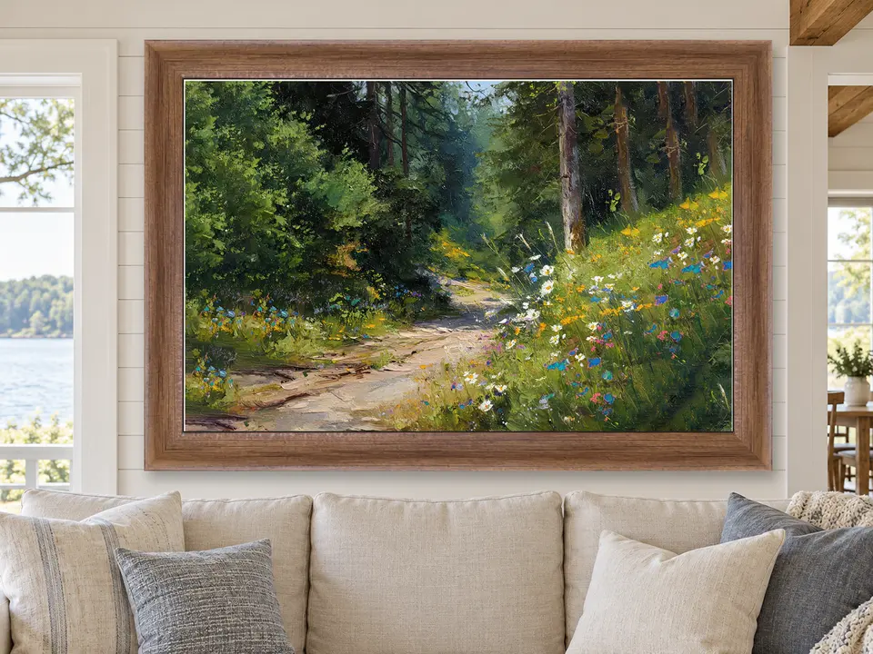 Gentle Presence Floral Landscape Framed Wall Art framed on a wall