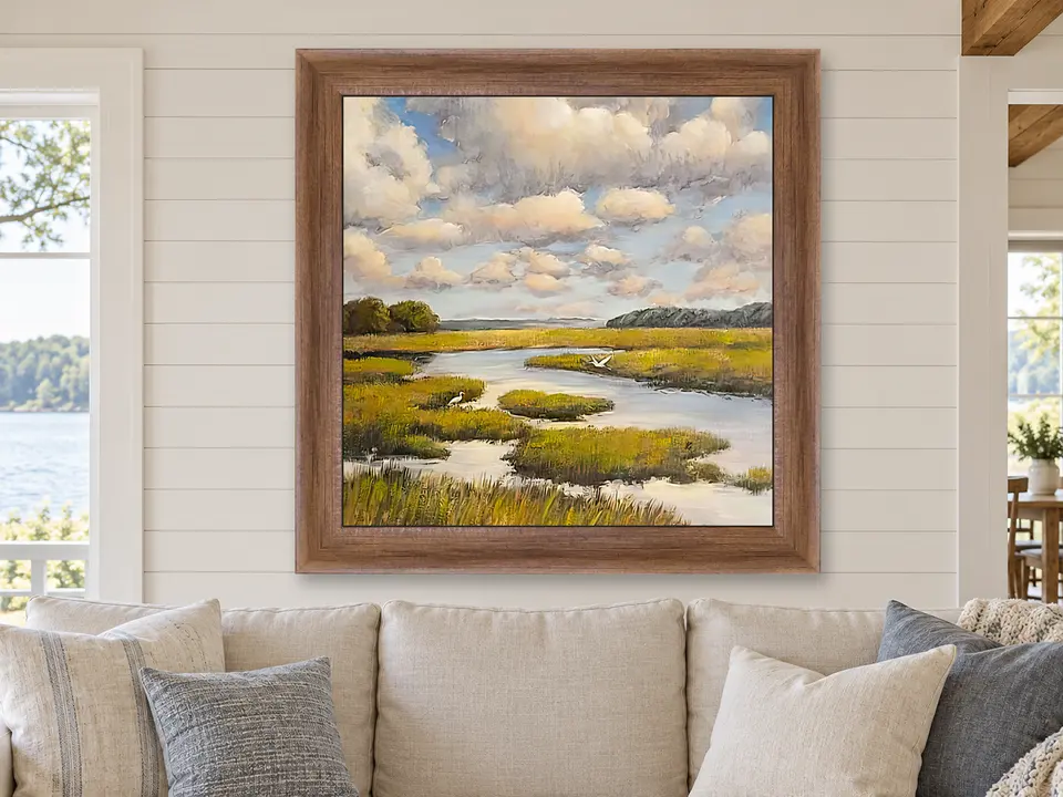 Open Essence Marsh Landscape Framed Wall Art framed on a wall