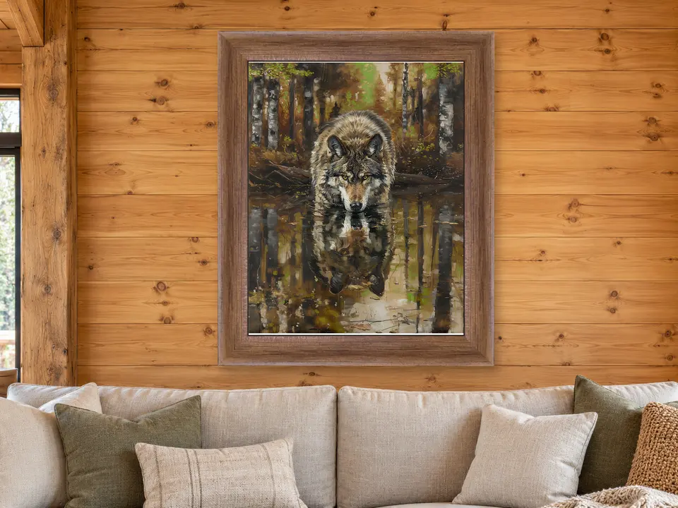 Tender Tranquility Wolf Framed Wall Art framed on a wall