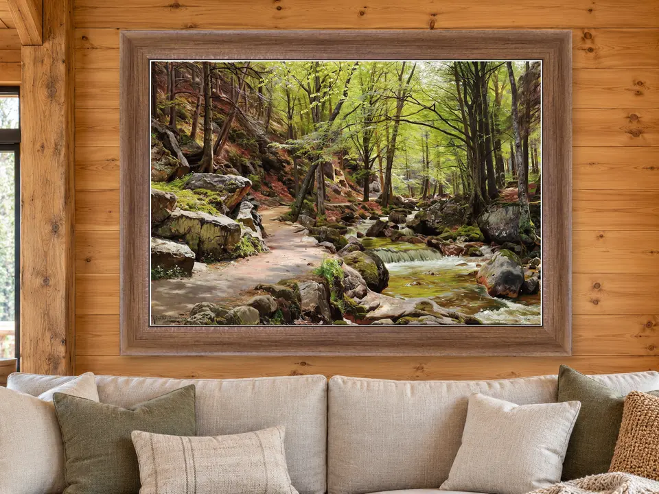 Silent Repose Forest Creek Framed Wall Art framed on a wall