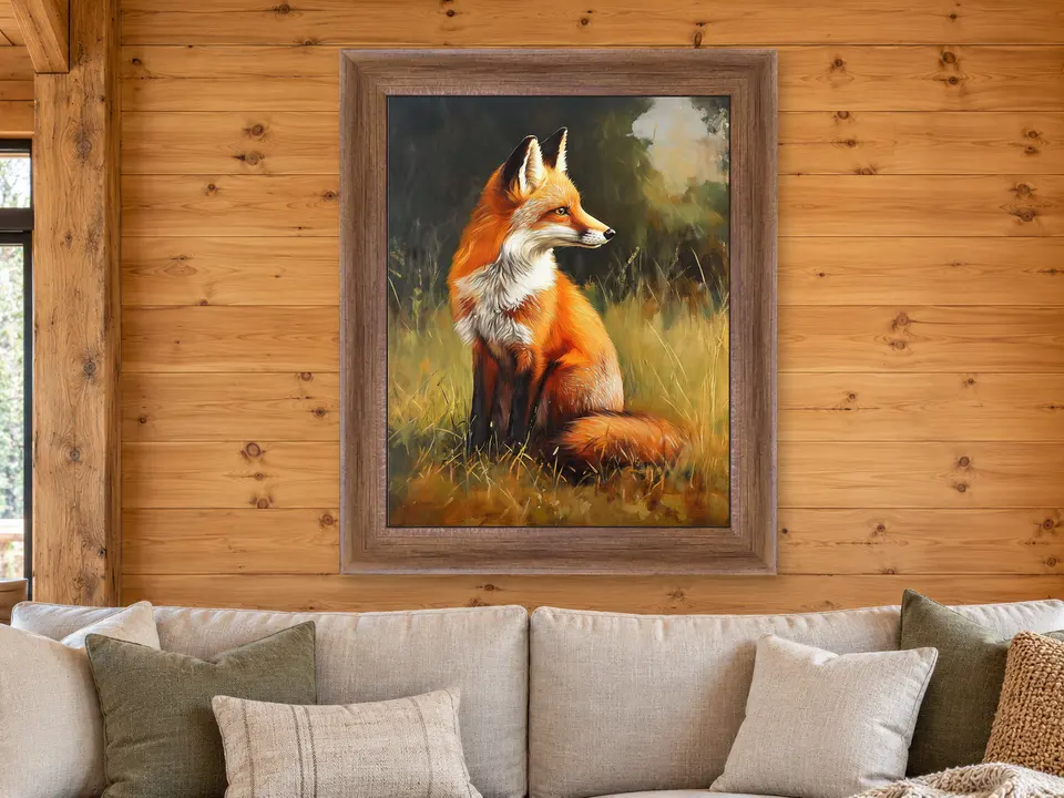 Hidden Whisper Red Fox Framed Wall Art framed on a wall