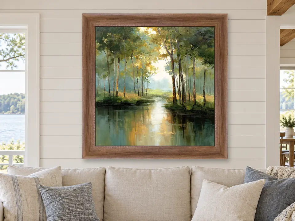 Still Breeze Pond Landscape Framed Wall Art framed on a wall