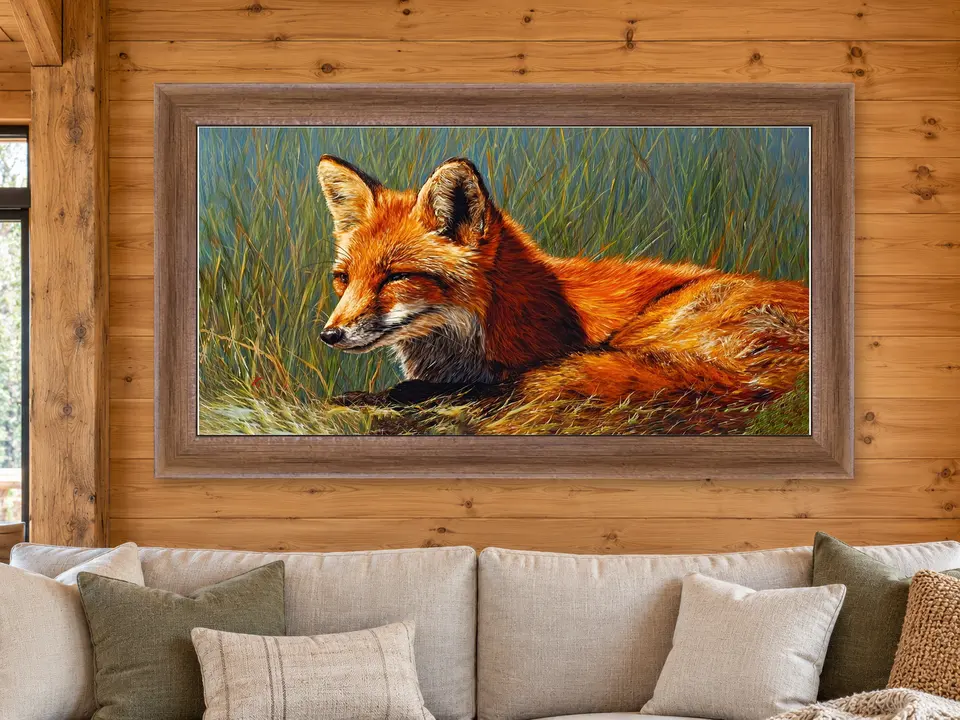 Still Pause Red Fox Framed Wall Art framed on a wall
