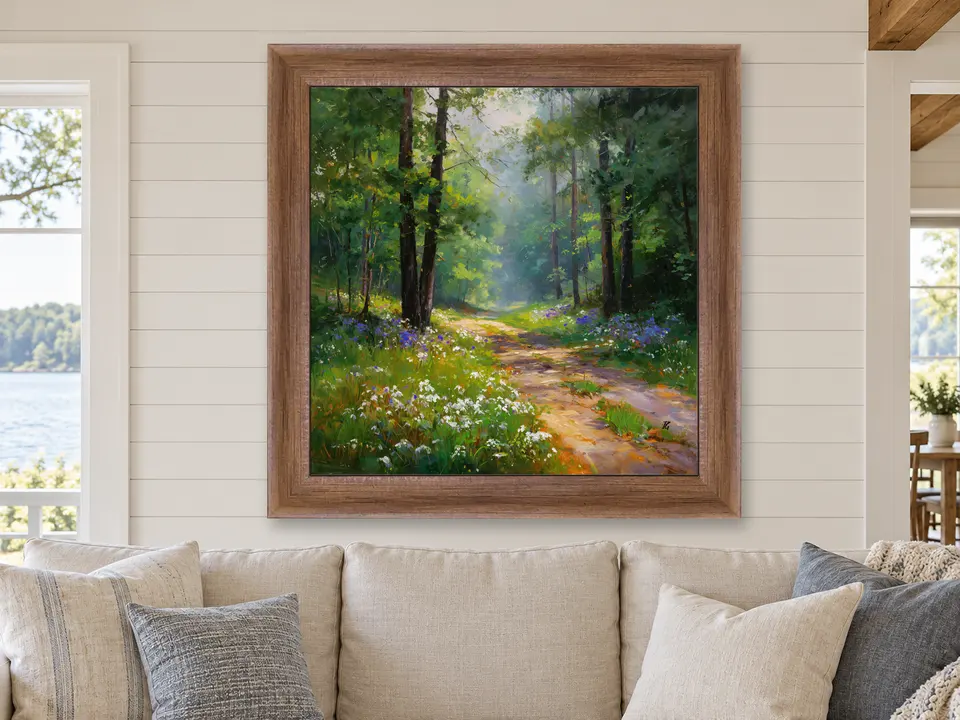 Silent Stillness Floral Landscape Framed Wall Art framed on a wall