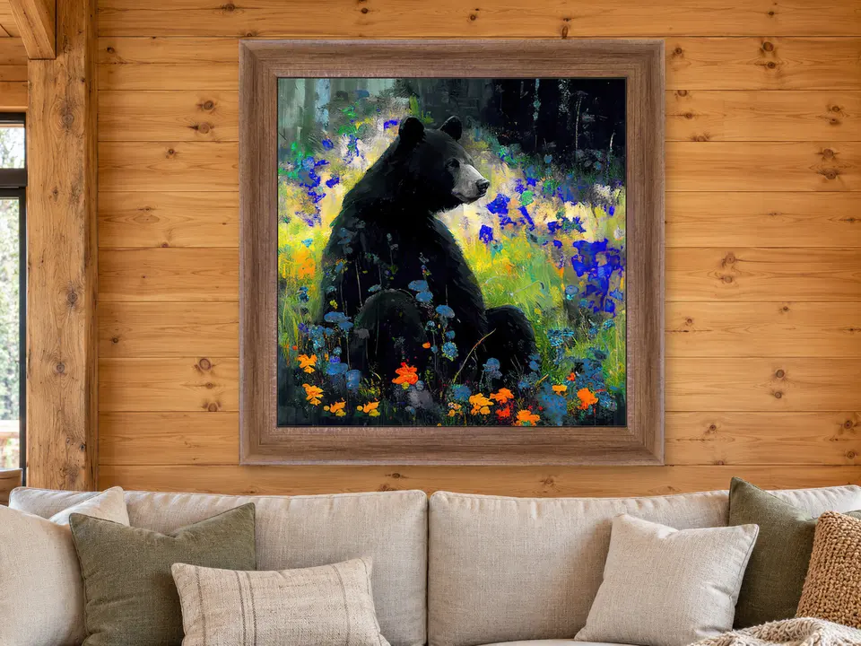 Soft Passage Black Bear Framed Wall Art framed on a wall