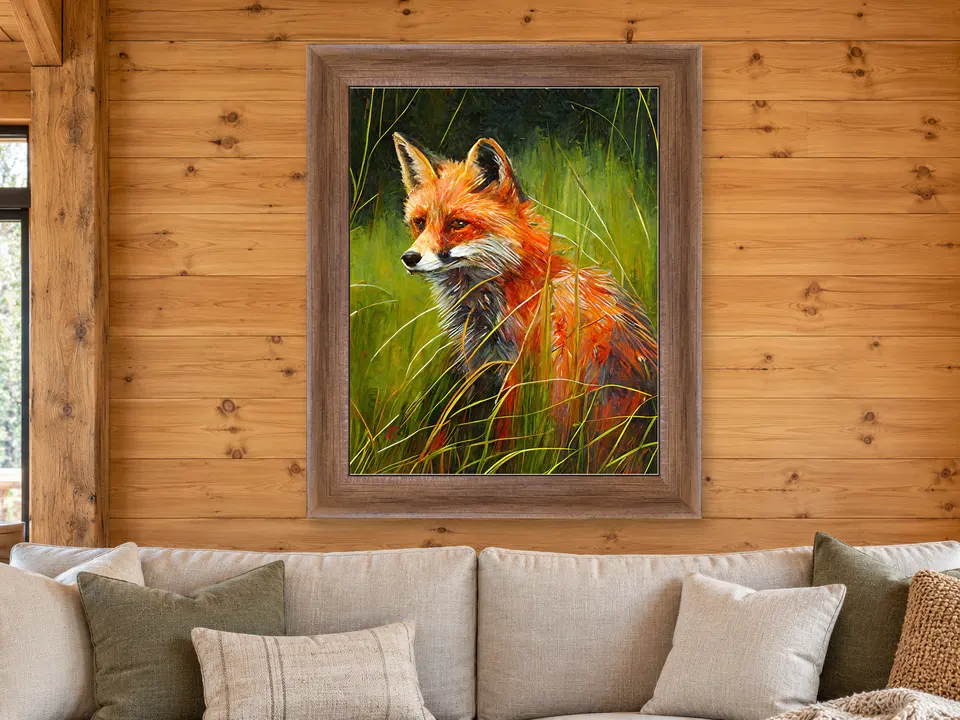 Silent Echo Red Fox Framed Wall Art framed on a wall