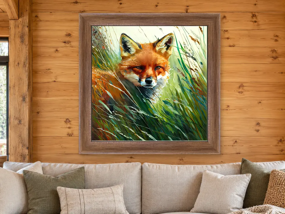 Gentle Wander Red Fox Framed Wall Art framed on a wall