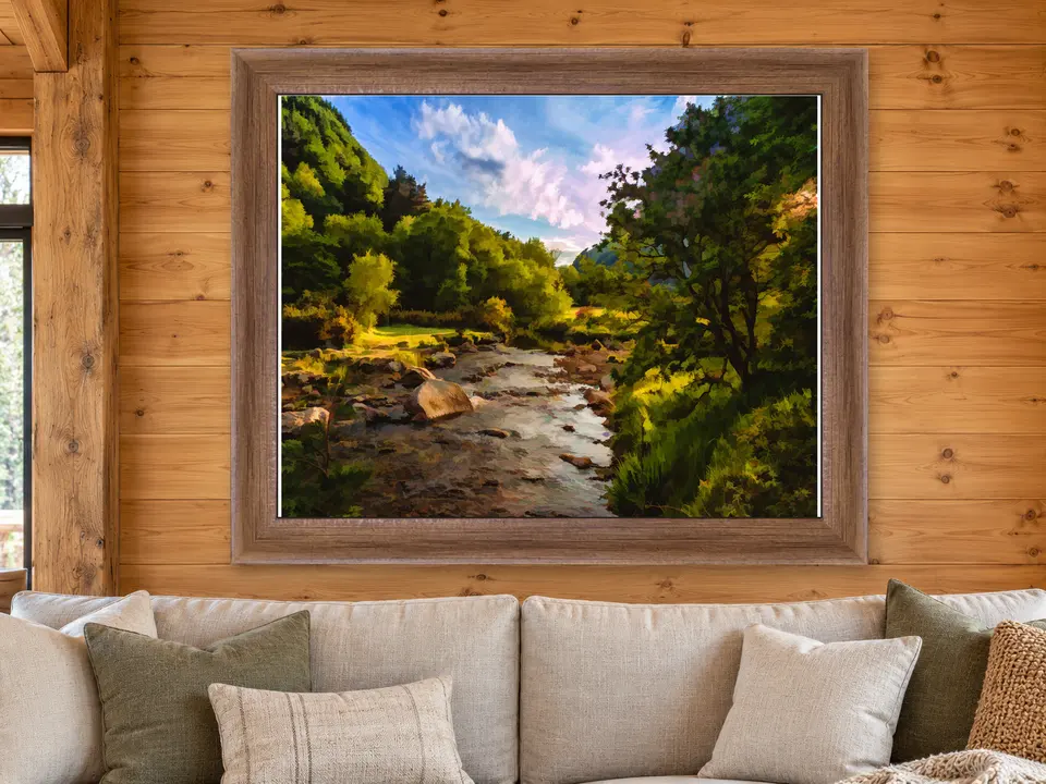 Silent Wonder Forest Creek Framed Wall Art framed on a wall