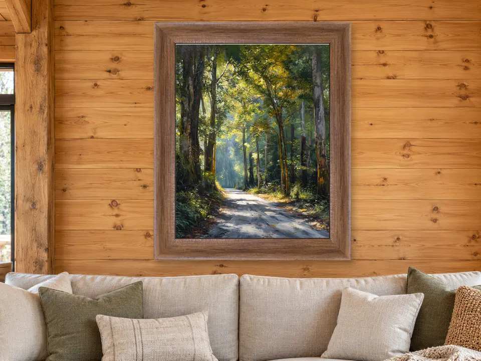 Enduring Moment Forest Landscape Framed Wall Art framed on a wall