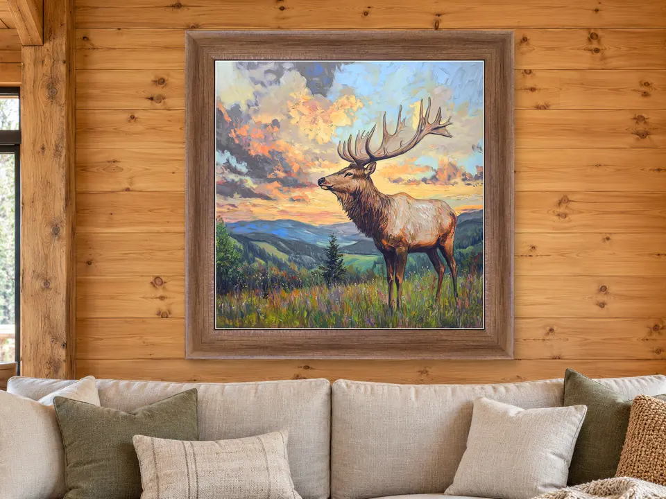 Wistful Wander Elk Framed Wall Art framed on a wall