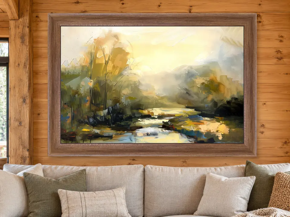 Gentle Gathering Landscape Framed Wall Art framed on a wall