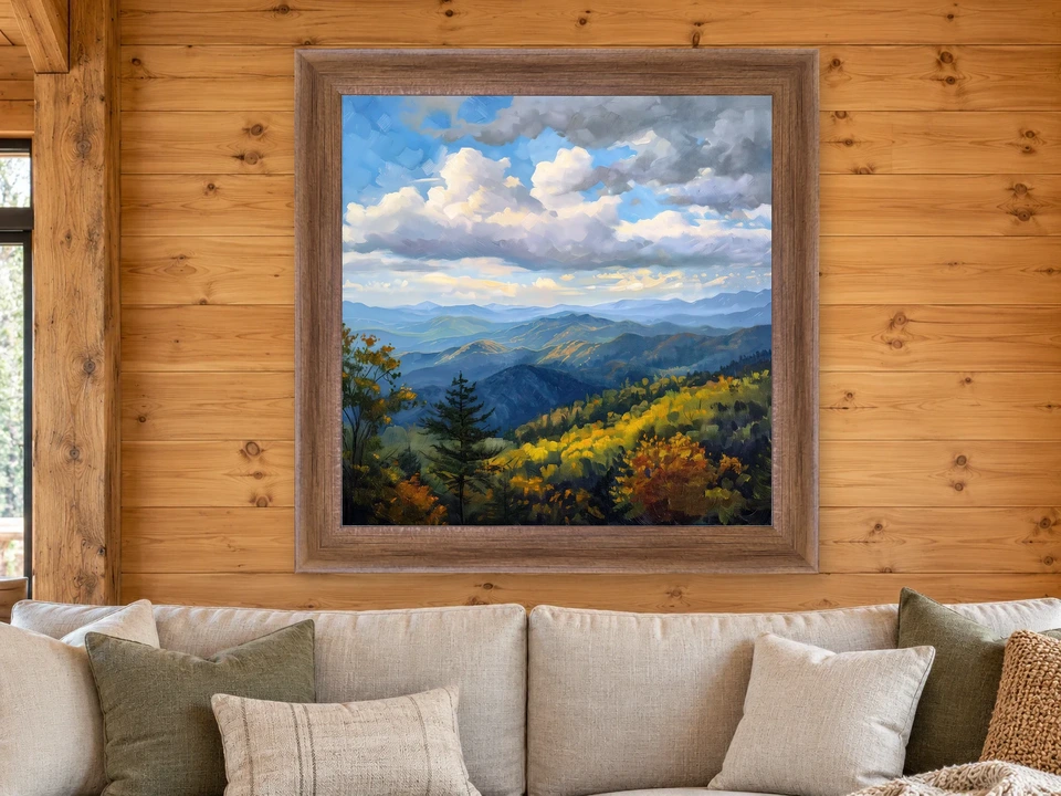 Gentle Sanctuary Mountain Landscape Framed Wall Art framed on a wall