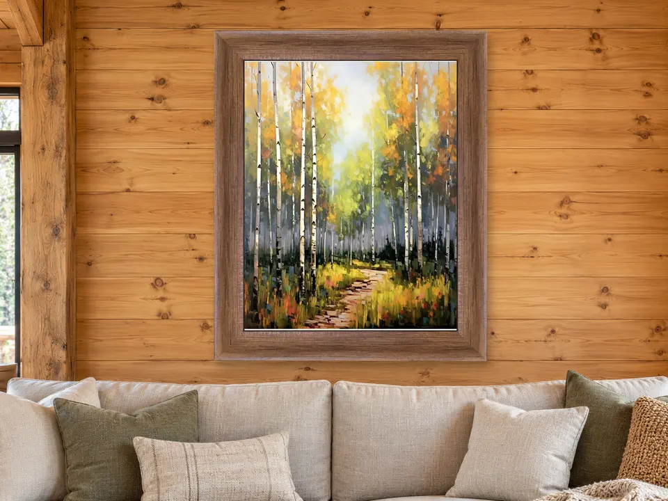 Timeless Journey Birch Woodland Framed Wall Art framed on a wall
