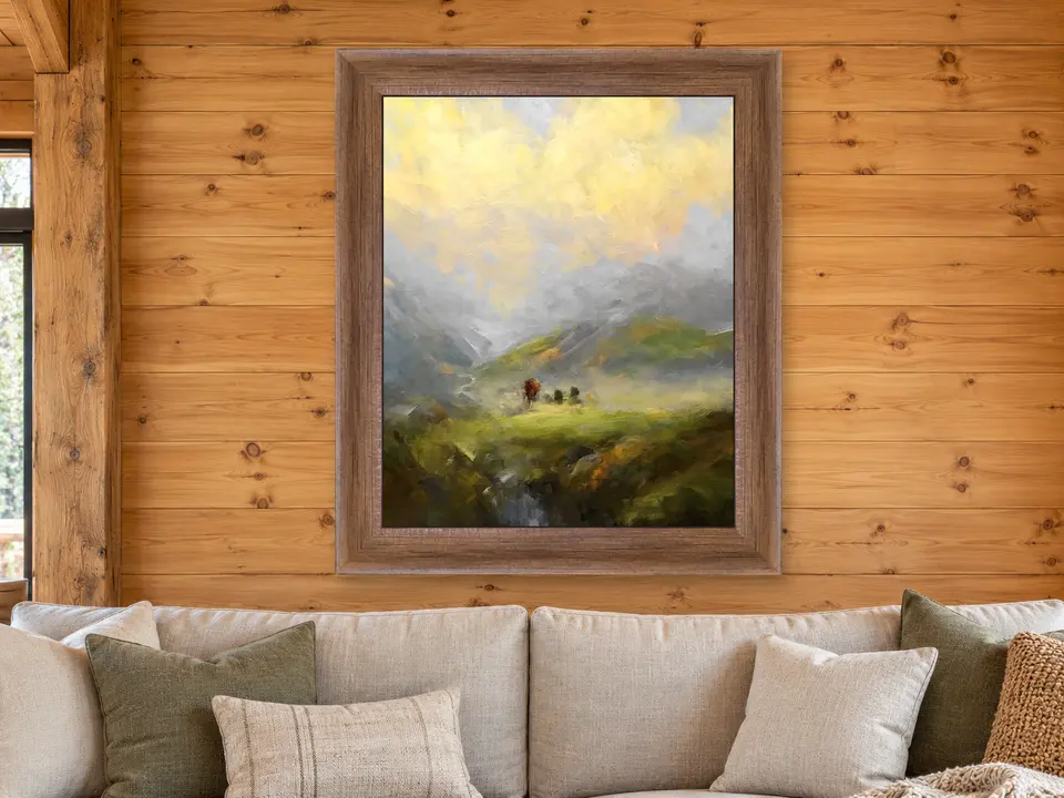 Wandering Journey Mountain Landscape Framed Wall Art framed on a wall
