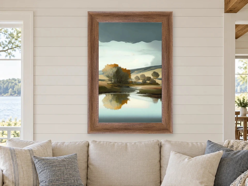 Soft Awakening Meadow Landscape Framed Wall Art framed on a wall