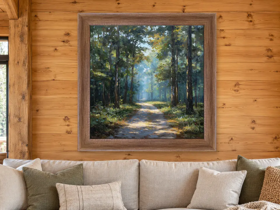 Silent Essence Forest Landscape Framed Wall Art framed on a wall