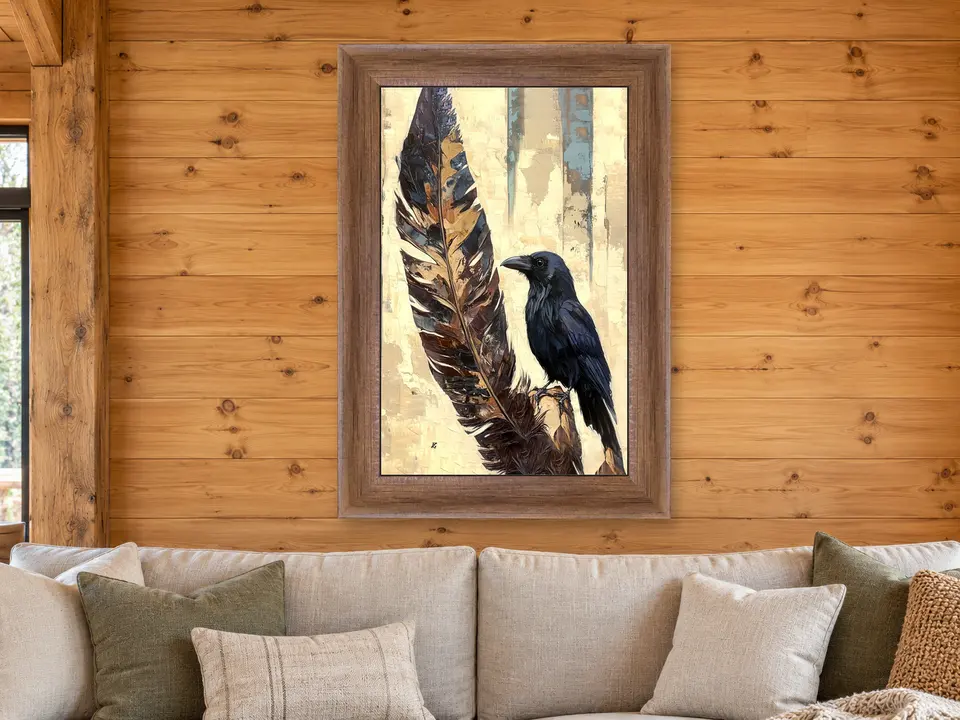 Calm Promise Raven Framed Wall Art framed on a wall