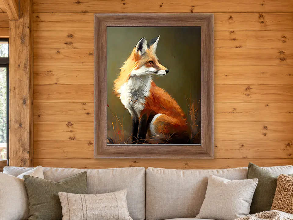 Distant Solitude Red Fox Framed Wall Art framed on a wall