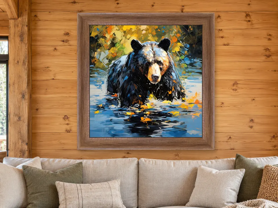 Peaceful Keepsake Black Bear Framed Wall Art framed on a wall