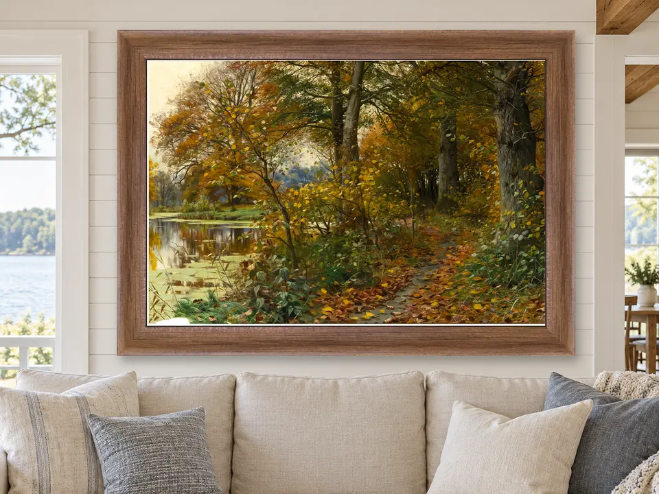 Wistful Cadence Lake Landscape Framed Wall Art framed on a wall