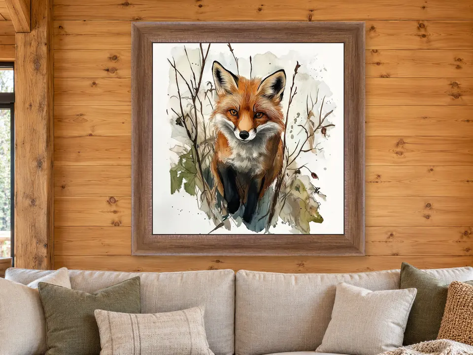 Silent Elegance Red Fox Framed Wall Art framed on a wall