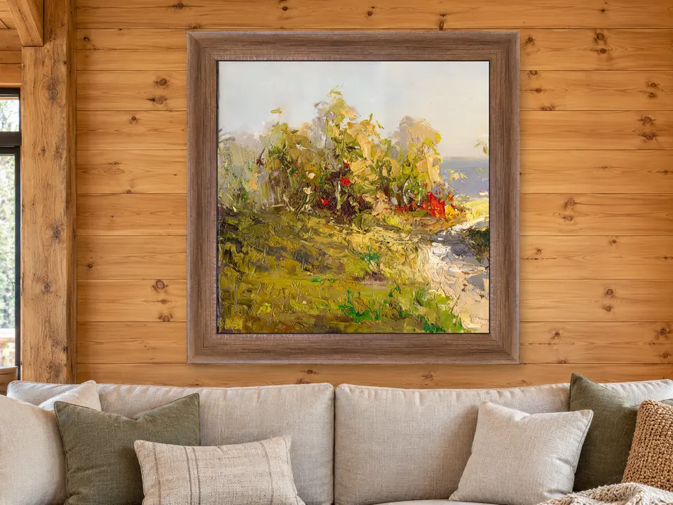 Tender Poise Landscape Framed Wall Art framed on a wall