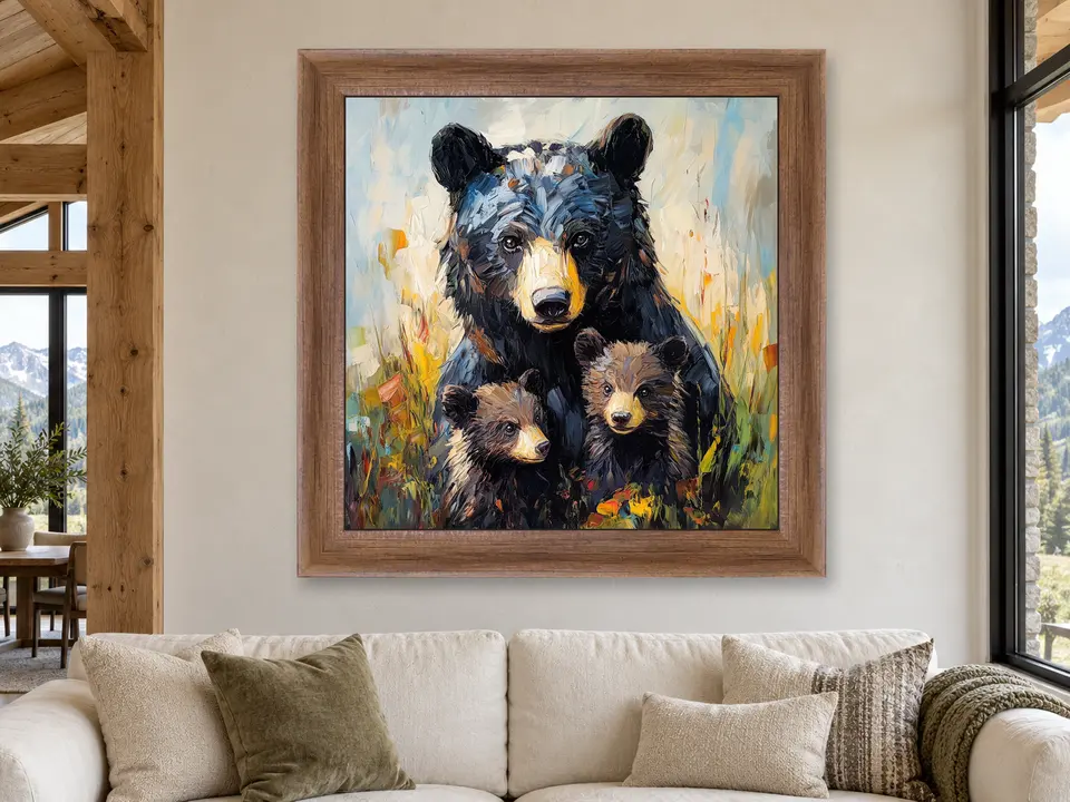 Wandering Grace Black Bear Framed Wall Art framed on a wall