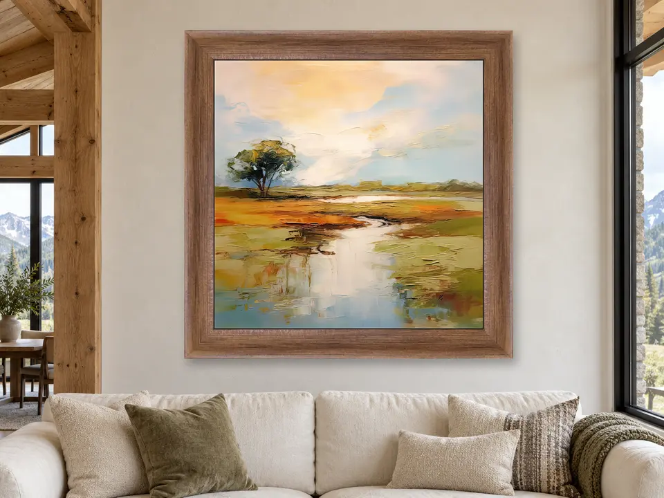 Open Wander Abstract Landscape Framed Wall Art framed on a wall