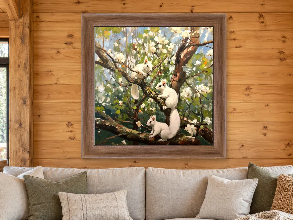 Hidden Memory White Squirrel Framed Wall Art framed on a wall