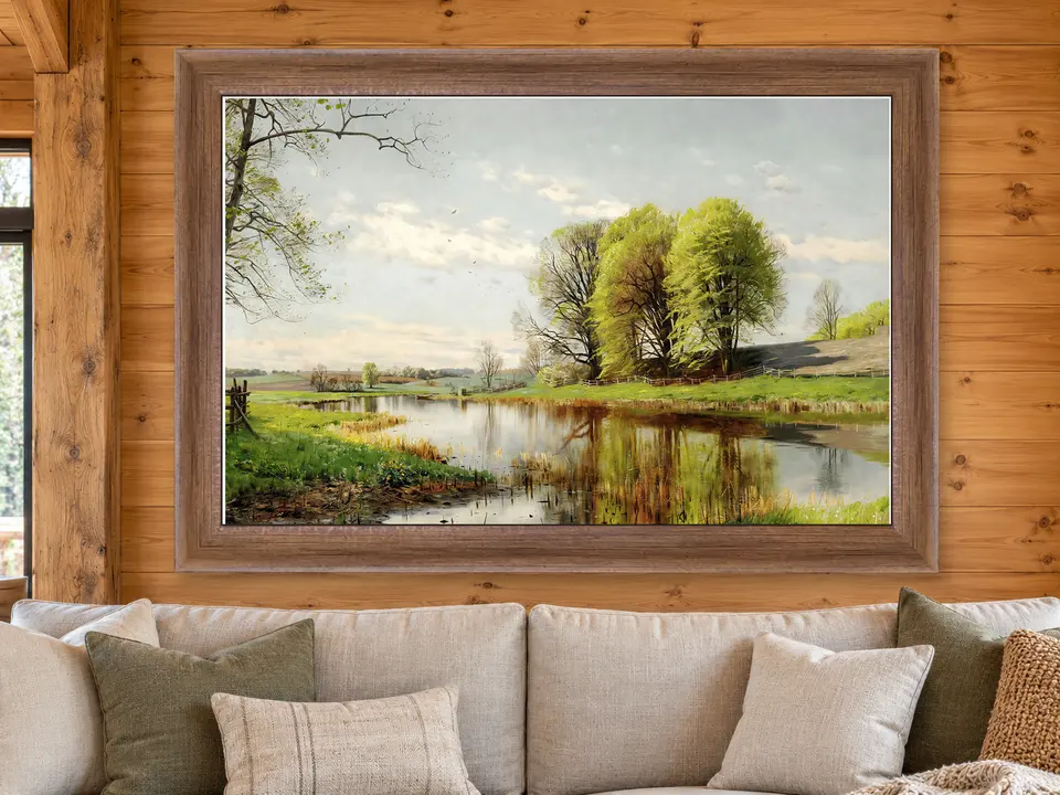 Calm Spirit Tree Landscape Framed Wall Art framed on a wall