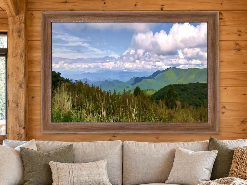 Calm Wonder Mountain Landscape Framed Wall Art framed on a wall