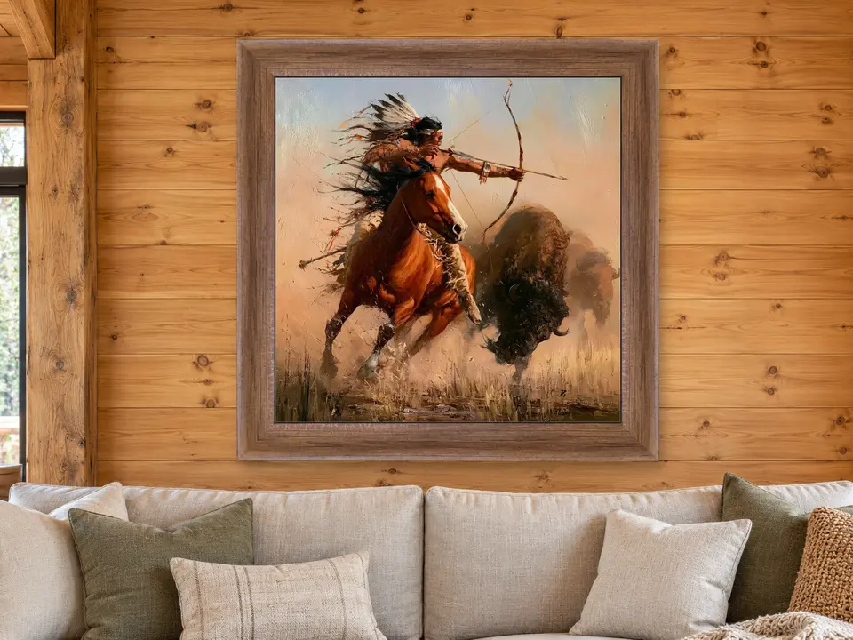 Wandering Serenity Western Horseback Scene Framed Wall Art framed on a wall