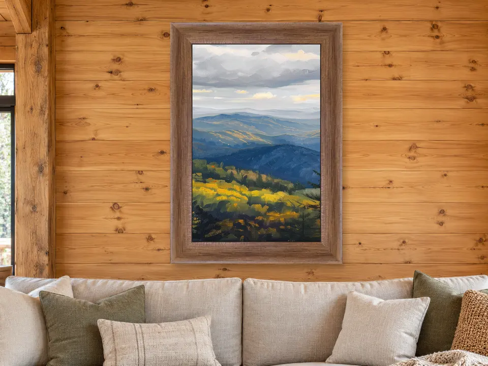 Hidden Elegance Mountain Landscape Framed Wall Art framed on a wall