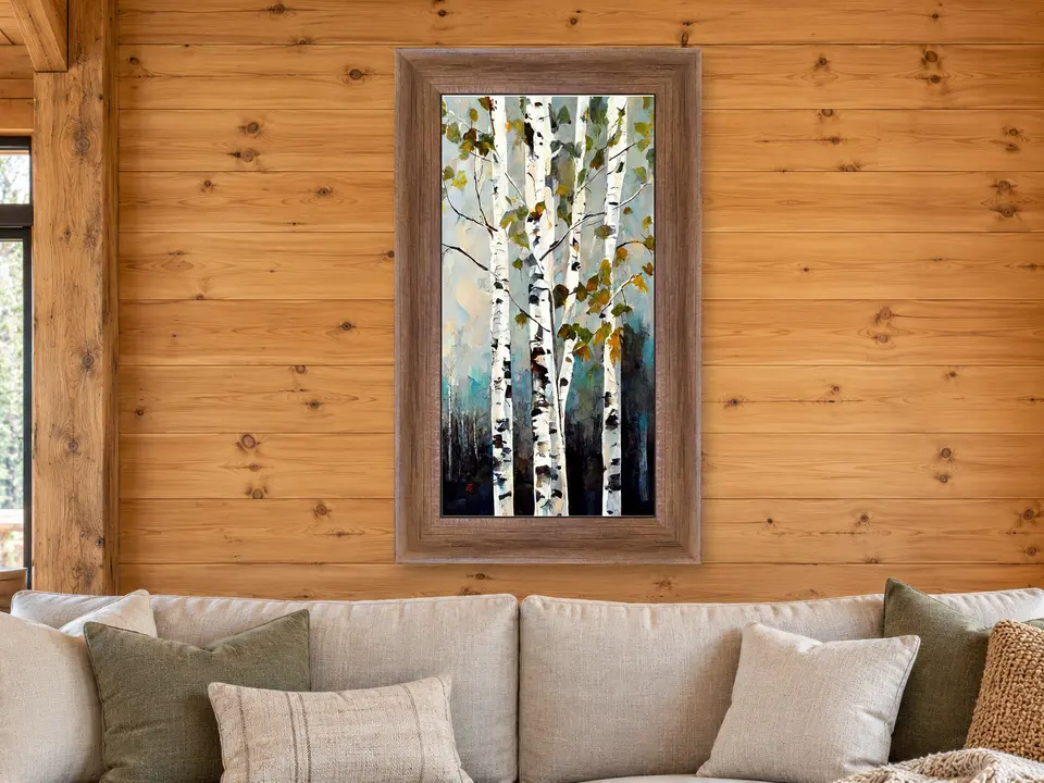 Gentle Perspective Birch Woodland Framed Wall Art framed on a wall