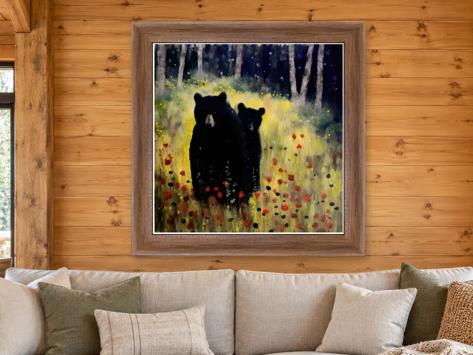 Tender Resonance Black Bear Framed Wall Art framed on a wall
